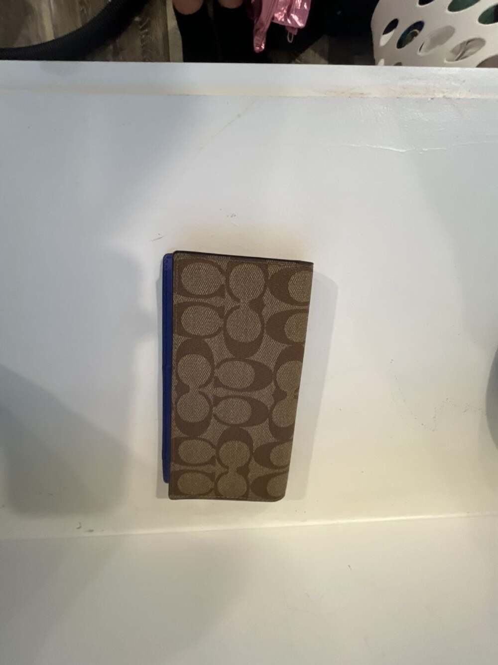Coach Signature Brown and Blue Long Bifold Wallet